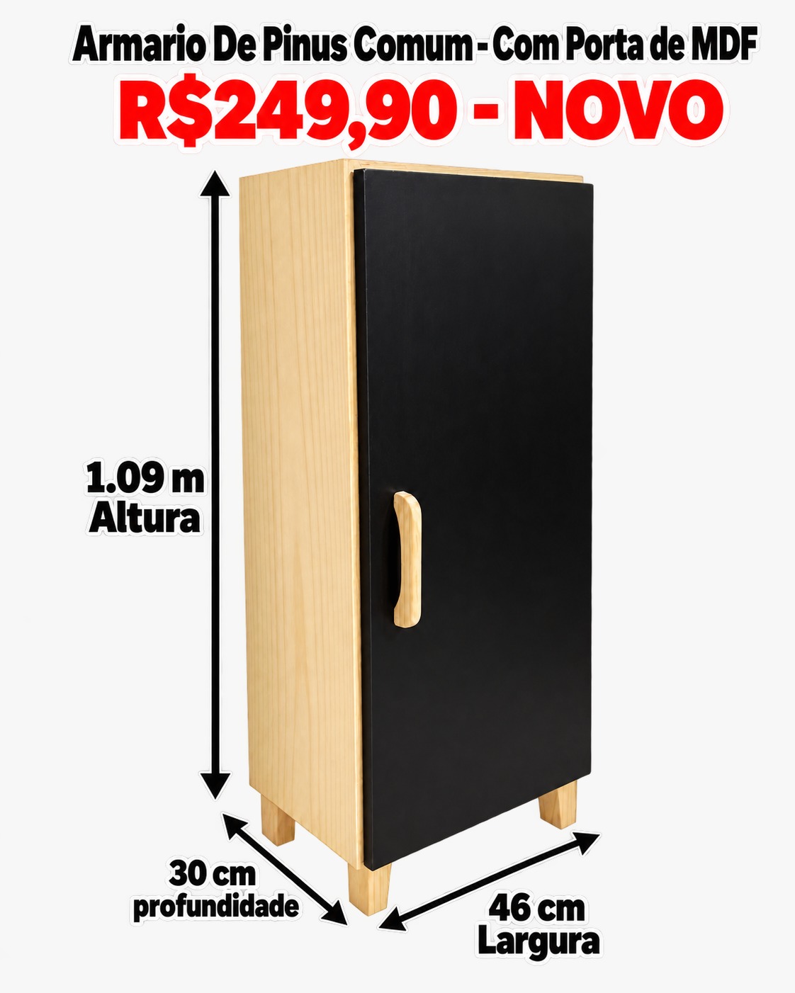 MOVEL LOJA Armario Pinus Comum Com Porta MDF - 109 x 46 x 30 (Alt x Lar x Prof) - foto 4